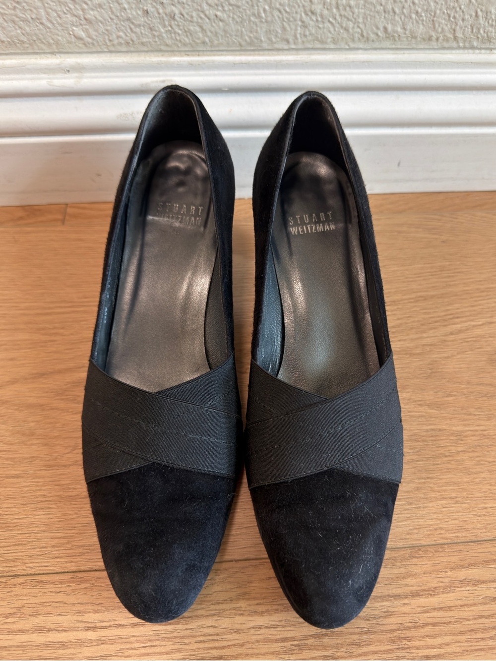 Stuart Weitzman Black Suede Block Heel Pumps Slip On Shoes 7.5M